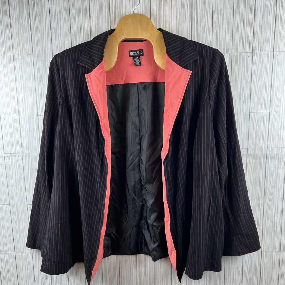 Maggie Barnes Women’s Black and Coral‎ Pinstriped Blazer Size 32W